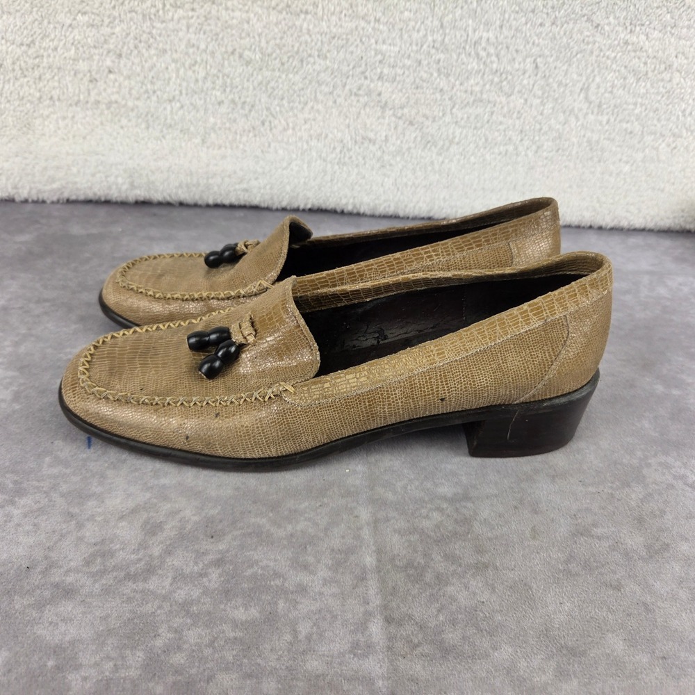 Van Eli Womens 8.5 N Lizard Embossed Leather Bead Tassel Low Block Heel Loafer